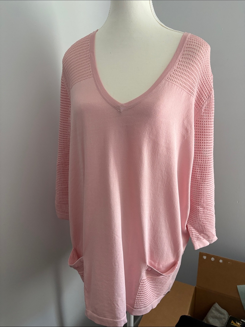 Piccadilly Light Pink V-Neck Knit Tunic